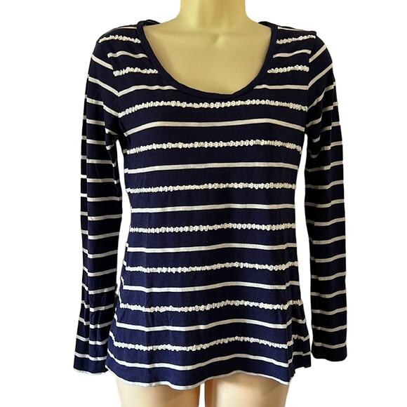 Old Navy Size XS Navy & White Striped Knit Top with Sequins Long Sleeve - Picture 1 of 7
